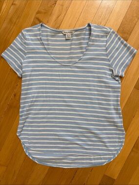 ⚡️ Sale Tommy Bahama Light Blue & White Striped Short Sleeve Scoop Tee Size XS